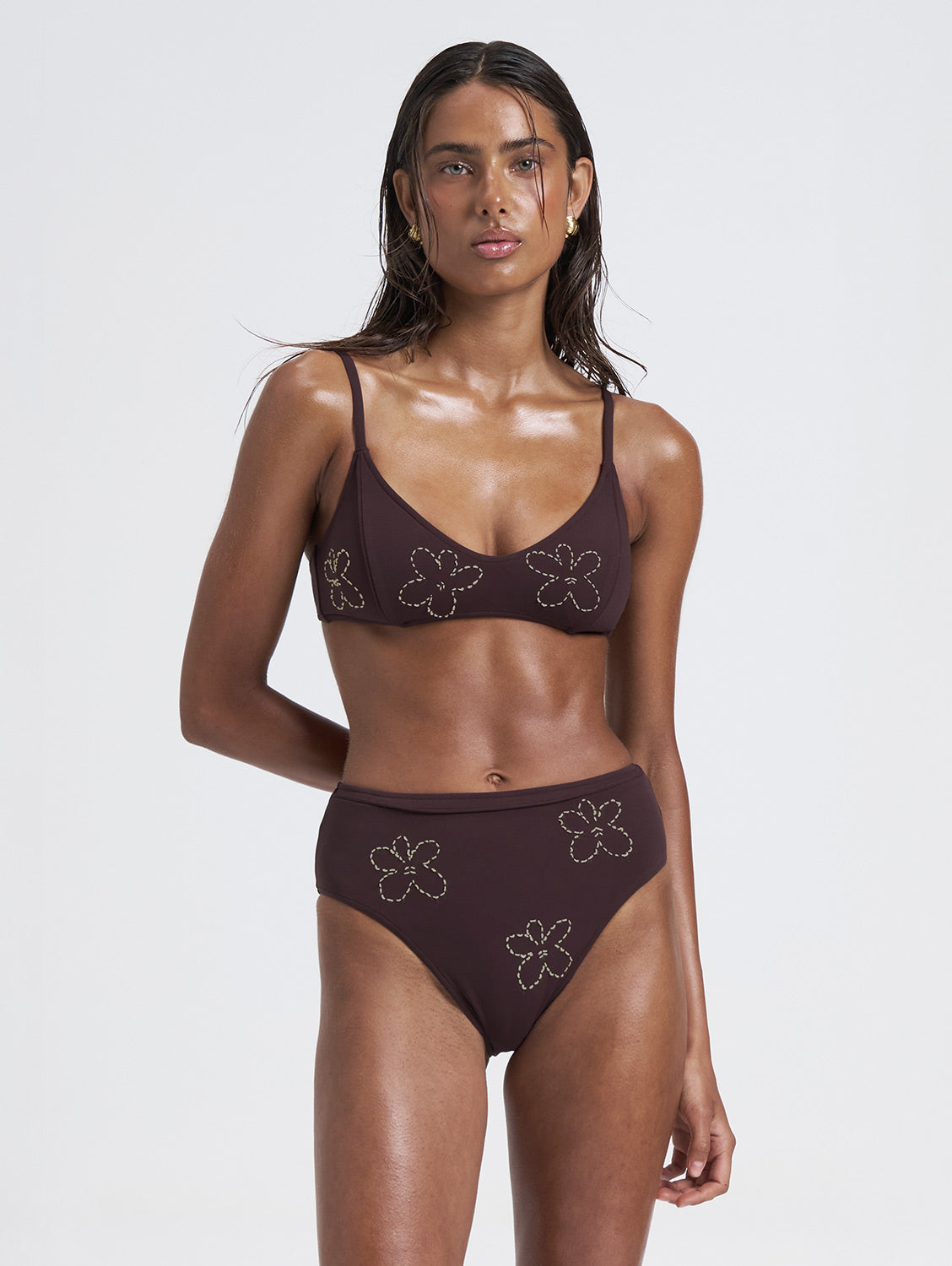 Mira High Waist Bikini Bottoms With Floral Detail